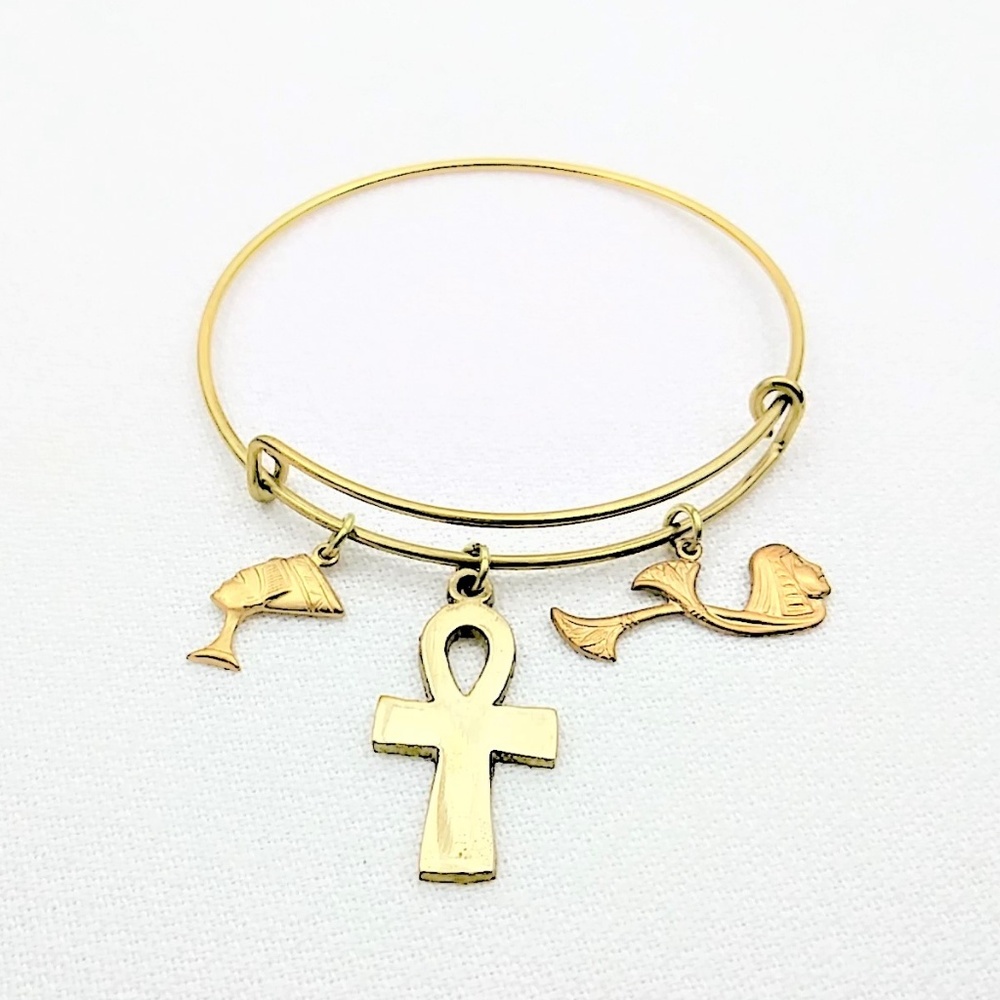 Ankh ~ Egyptian Nefertiti Lotus Charm Bracelet
